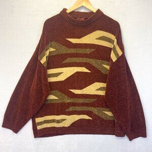 Vintage Bergati Chenille Sweater Mens XL Geometric‎ Retro Pullover Soft Comfy